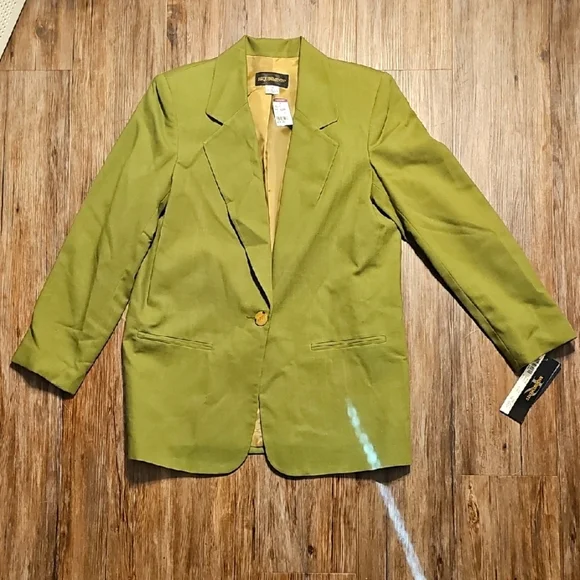 Womens Requirements Chartreuse Linen Blazer Sz 10 - Picture 1 of 8